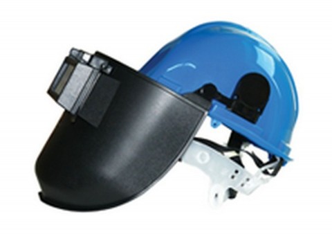 Face shield attached outlet to hard hat